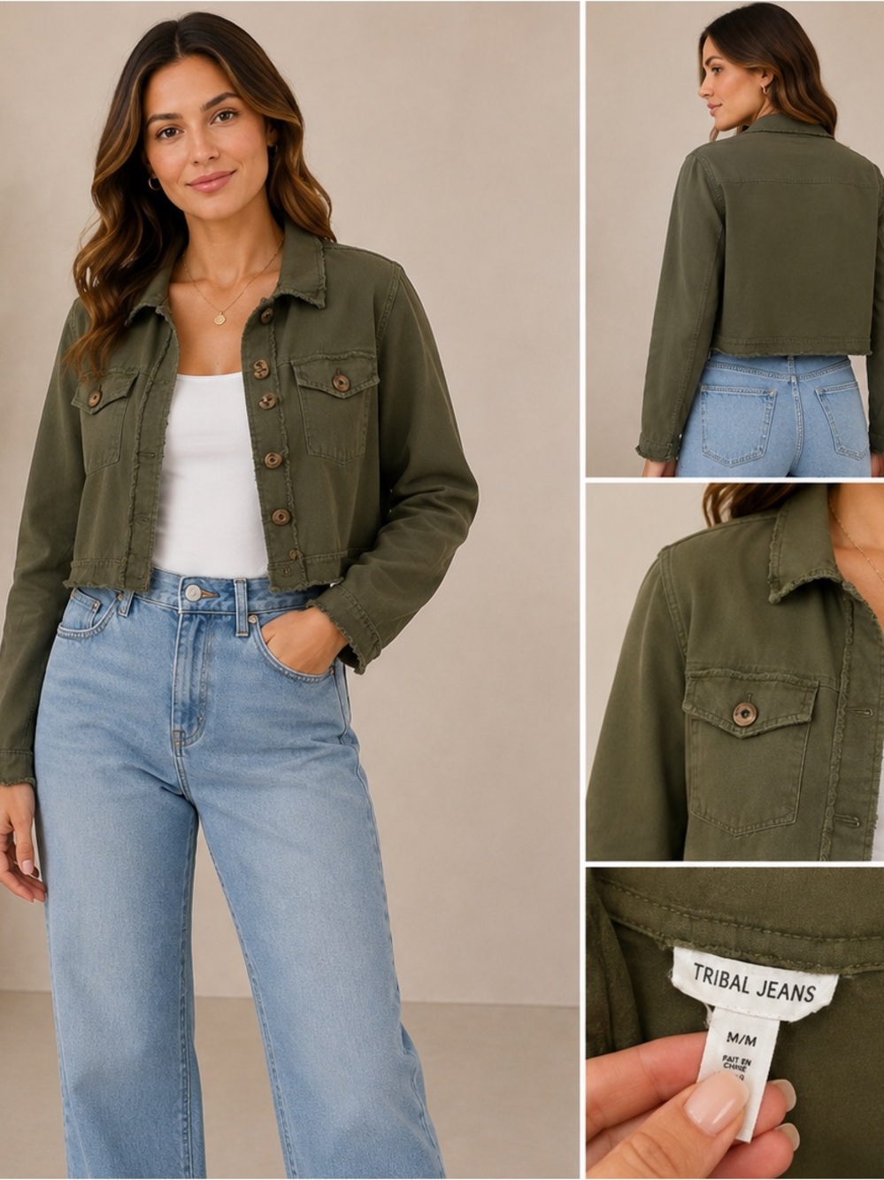 Women's Olive Green Cropped Utility Jacket